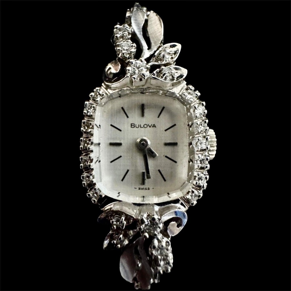 Bulova Seville N8 14K White Gold Diamond Watch Bracelet Vintage 1978